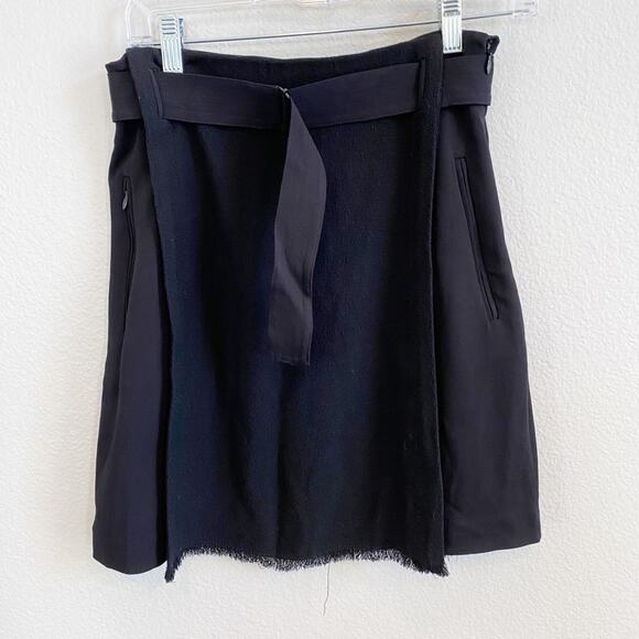 A.L.C.  Black Thick Crepe Belted Skirt 4 - Picture 1 of 5